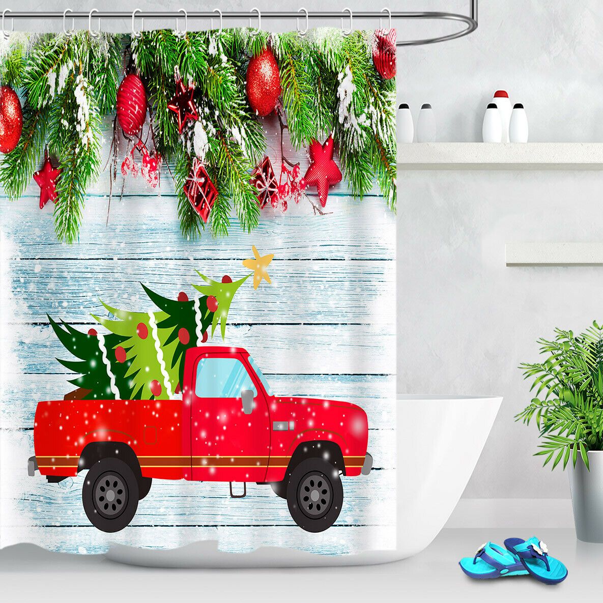 2020 Red Truck With Christmas Tree Durable Fabric Mold Proof