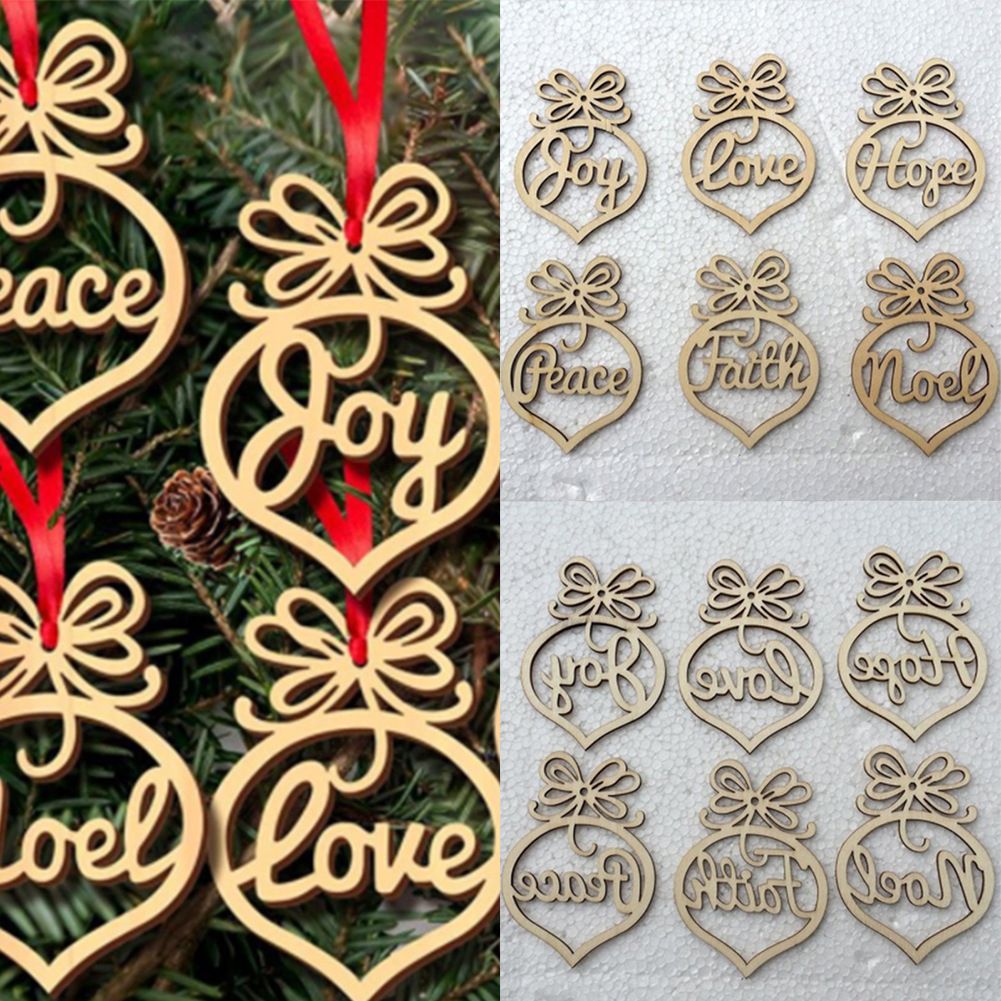Christmas Letter Wood Heart Bubble Pattern Ornament Christmas Tree