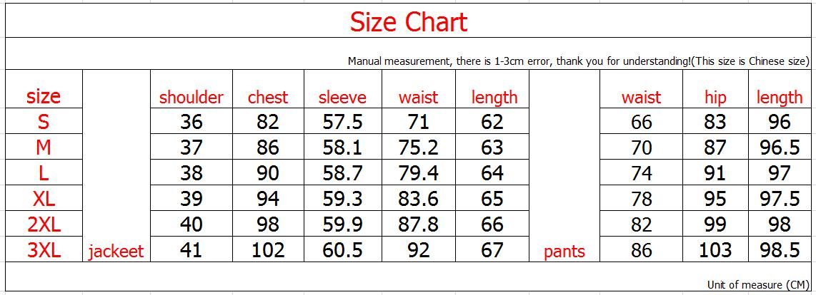 Suit Coat Size Chart