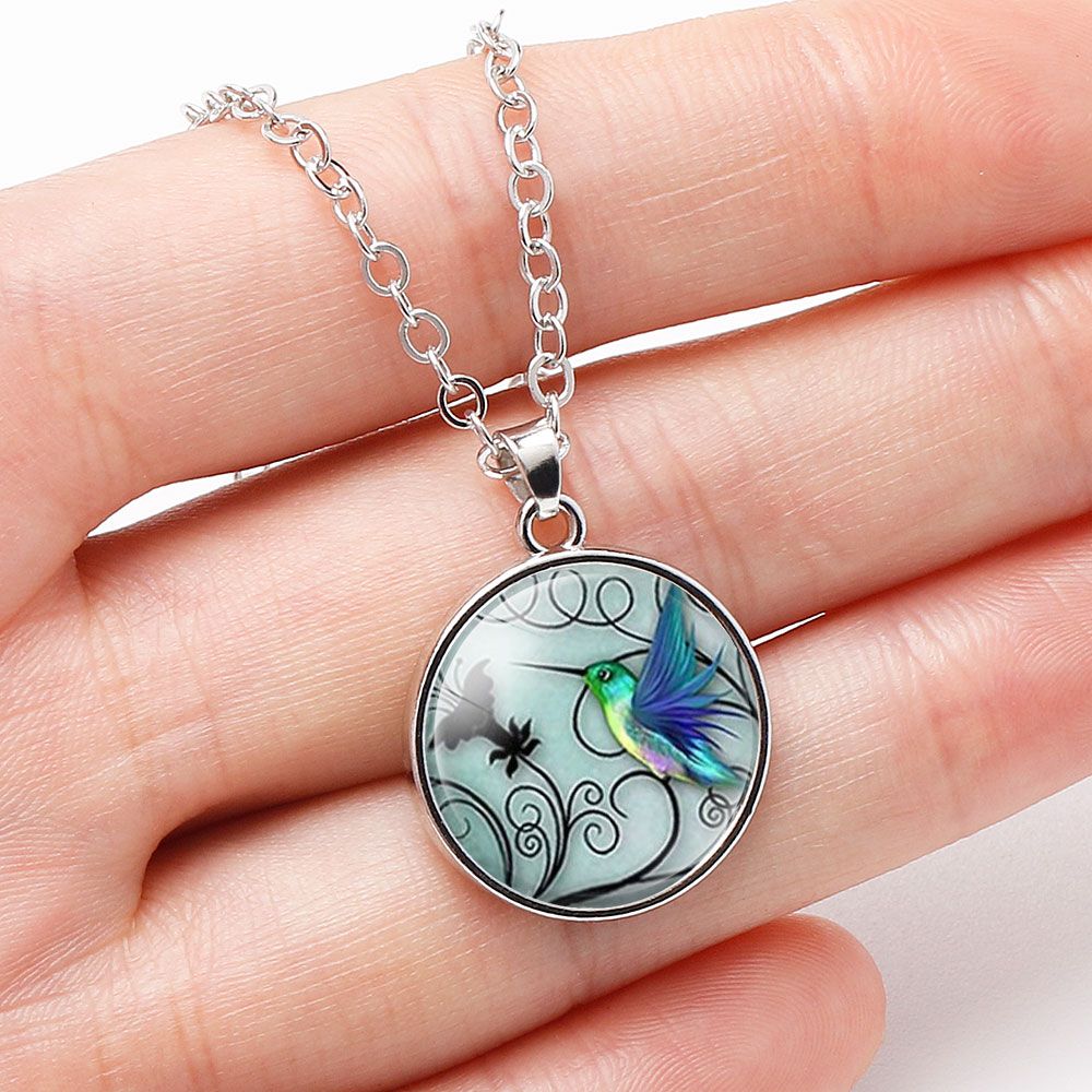 glass cabochon necklace the blue bird