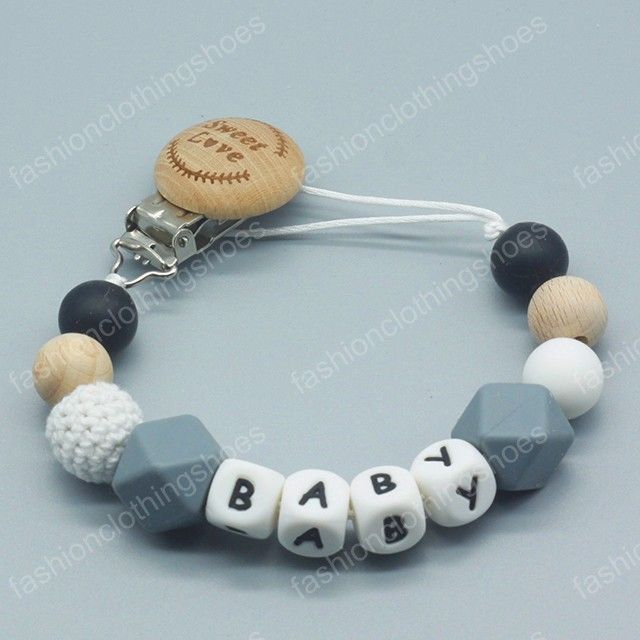 Baby Dummy Chain Wood Pacifier Clip Bear Head Bead Dummy Clip Infant Teether Toy