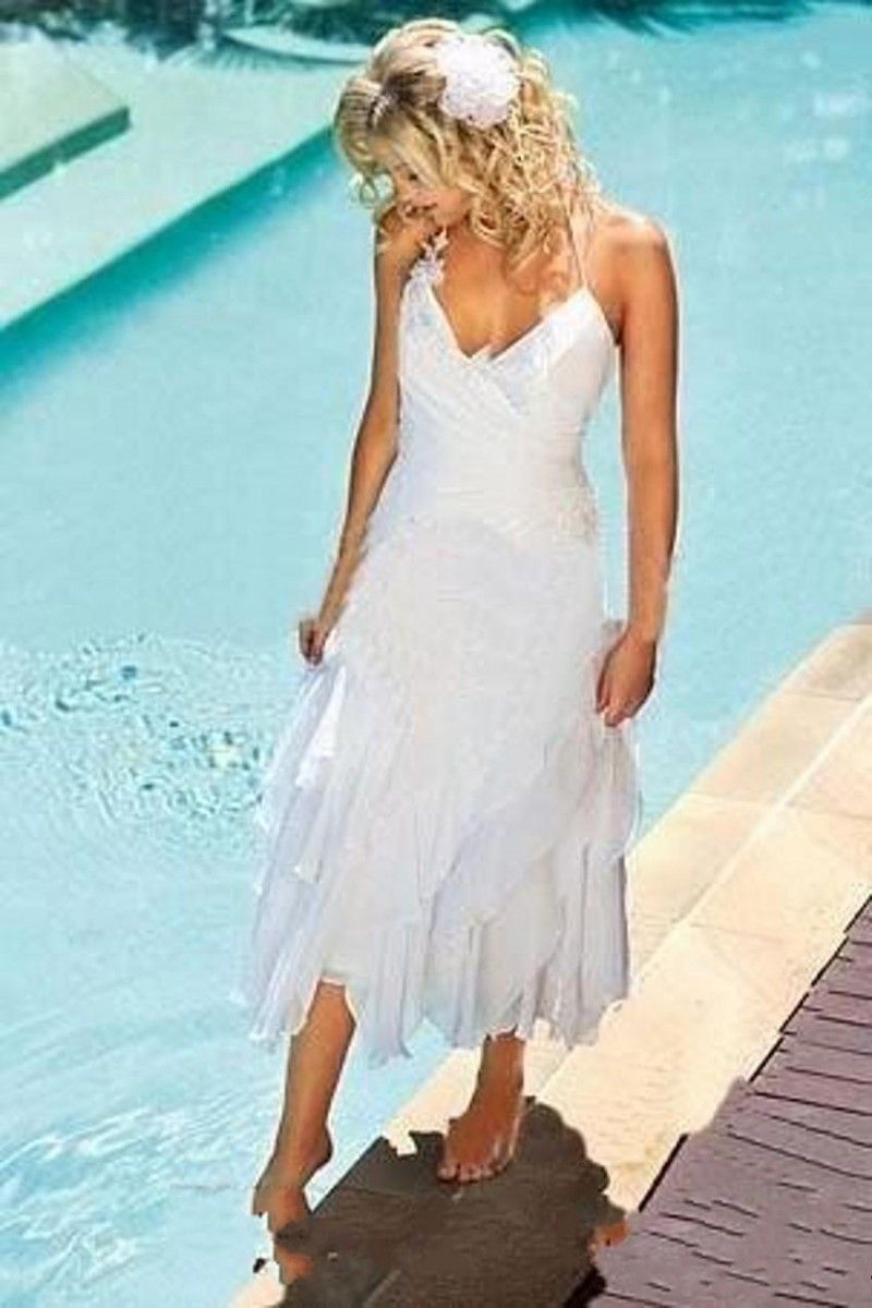 Cheap Short Beach Wedding Dresses Halter Neck Tea Length Summer Boho