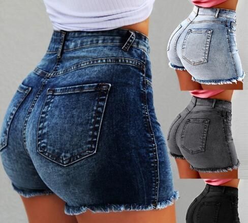 high waisted stretch denim shorts