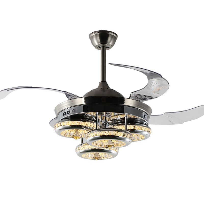2019 K9 Crystal Invisible Led Fan Ceiling Lights Fixtures 110v 220v Acrylic Leaf Led Ceiling Fan Light Kit With Remote Control For Living Room From