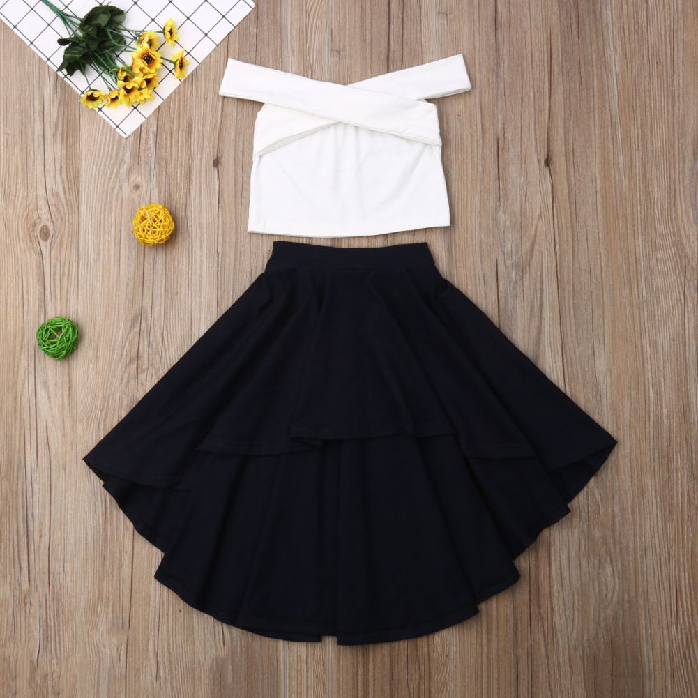 crop top and high waisted skirt set white