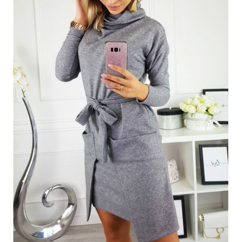 Acquista Voceelinda Donna Autunno Inverno Maglione Casual Dress Manica Lunga Collo Alto Partito Breve Vestito Dalla Fasciatura Con Cintura A 26 Dal Longan08 Dhgate Com