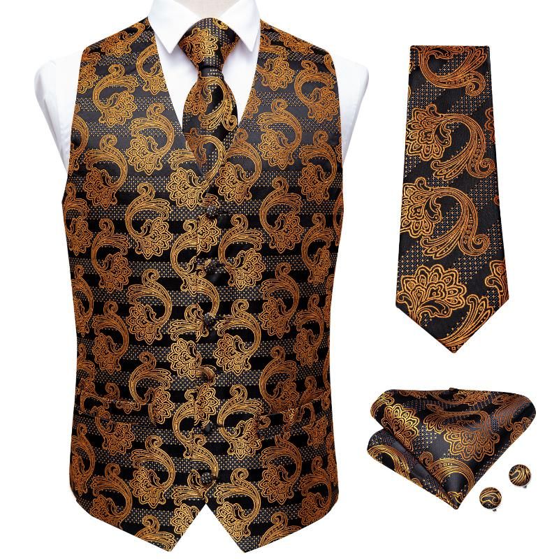 Buy Dropship Products Of Mens Vests Mens Suit Vest Gold Paisley Black ...