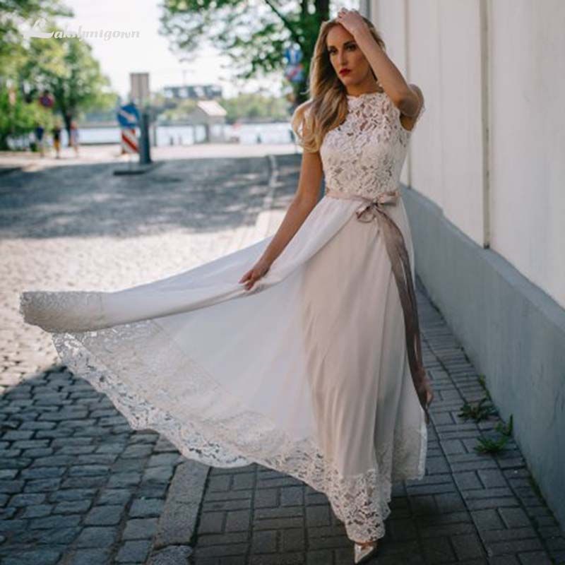Semplice Abiti Da Sposa In Chiffon In Chiffon Con Telaio A Nastro In Pizzo  E Abbigliamento Da Sposa Boho Senza Schienale Più Dimensioni Abito Da Sposa  Lungo Da 110,53 € | DHgate Italy