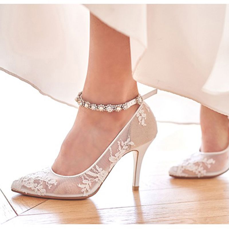 2019 Spring High Heel Shoes Elegant Sexy Bride Shoes White Lace ...