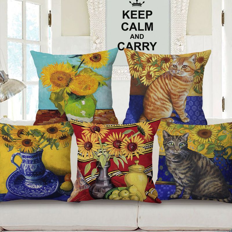 Pretty linen 45x45cm cushion cover Van Gogh /'Sunflowers/'