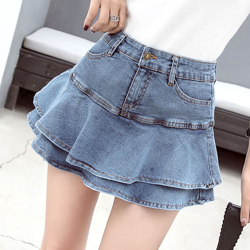 ruffle jean skirt