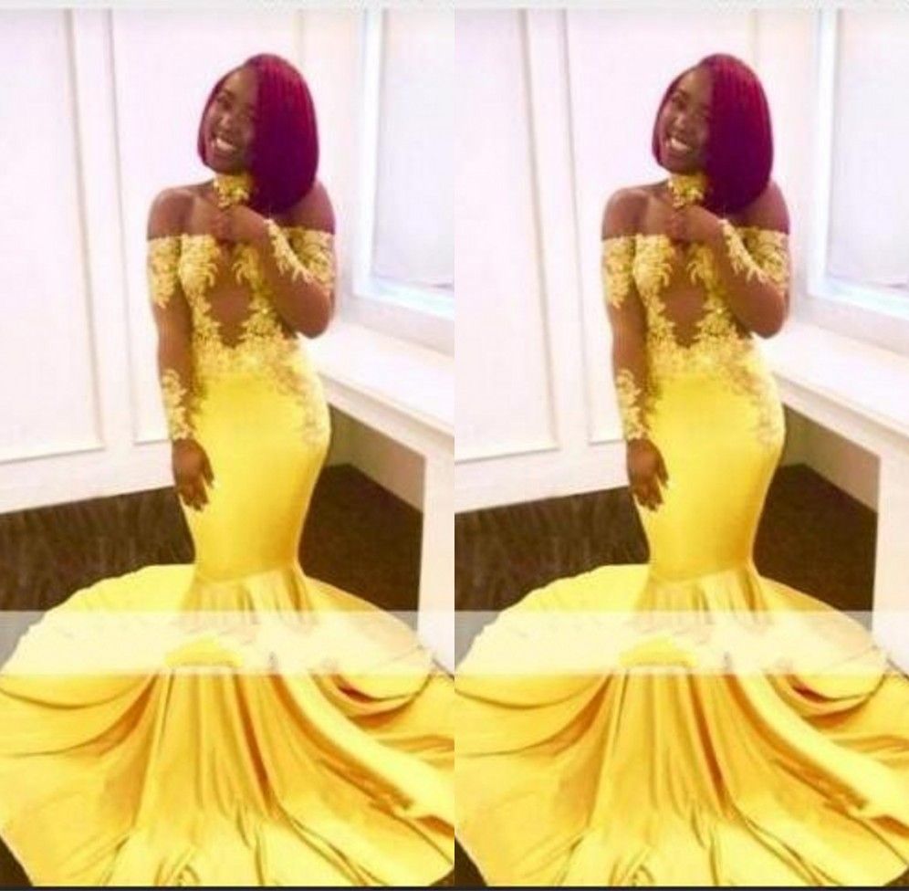 mermaid yellow prom dresses