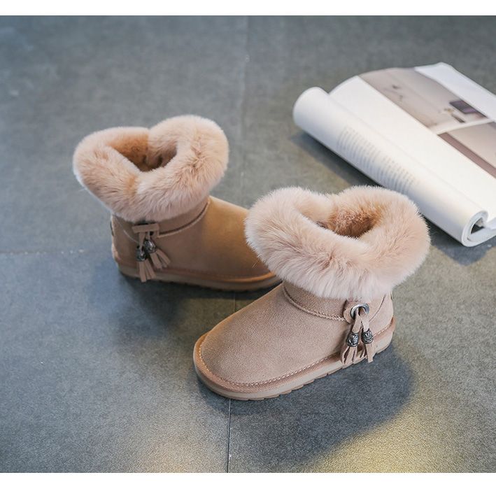 Color : Pink , Size : 8 M US Toddler Non-Slip Toddler Shoes Girls Warm Winter Flat Shoes Fur Snow Boots with Woolen Lining Durable