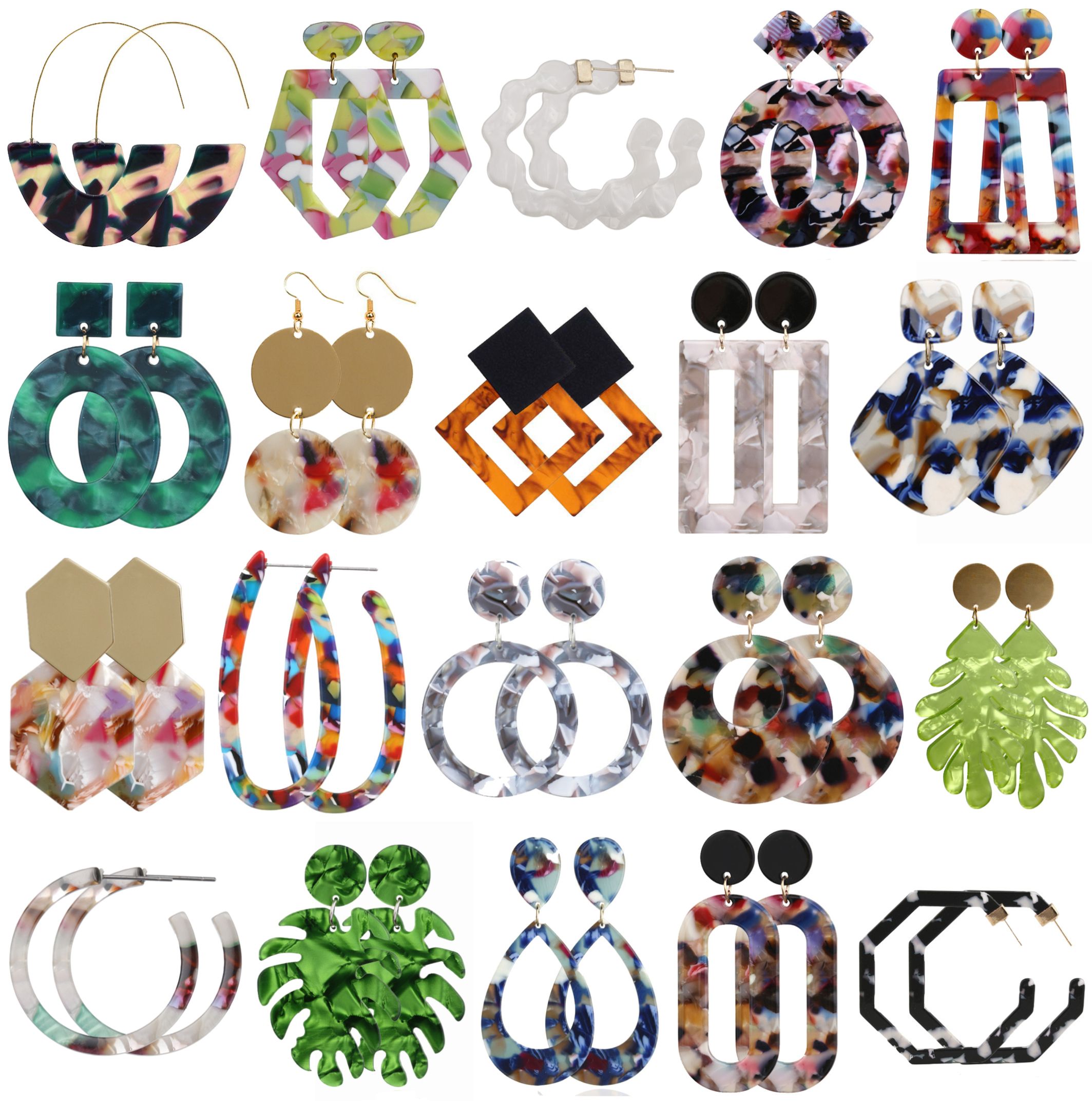 Girls Acrylic Earrings Studs Oval Hoop Mottled Drop Earring Dangle Statement for Women