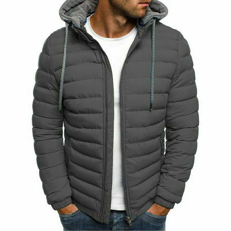 FRPE Men Long Sleeve Thicken Hoodie Zip-Up Padded Down Coats