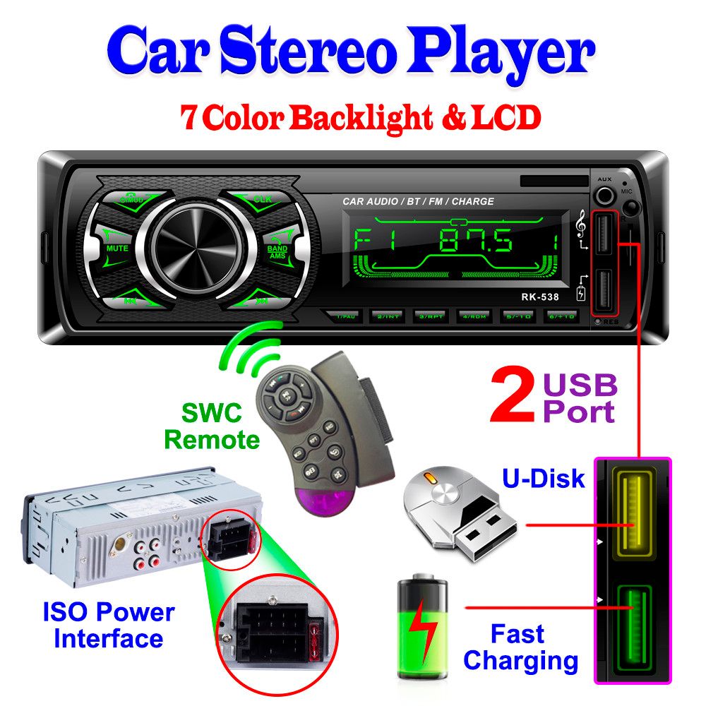 Bluetooth Car Stereo Audio In-Dash FM Aux Input Receiver SD USB MP3 Radio Player 