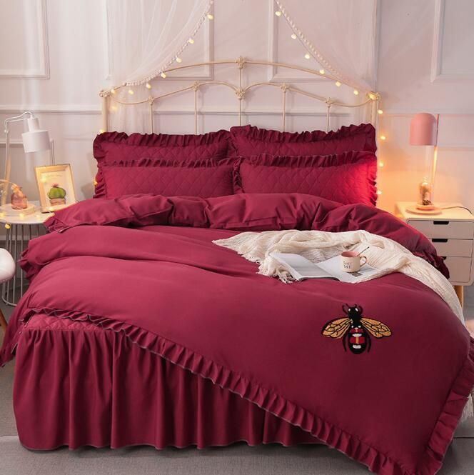 Princess Bed Skirt Bedding Suit Quilt Cover 4 Pics Fleece Fabric