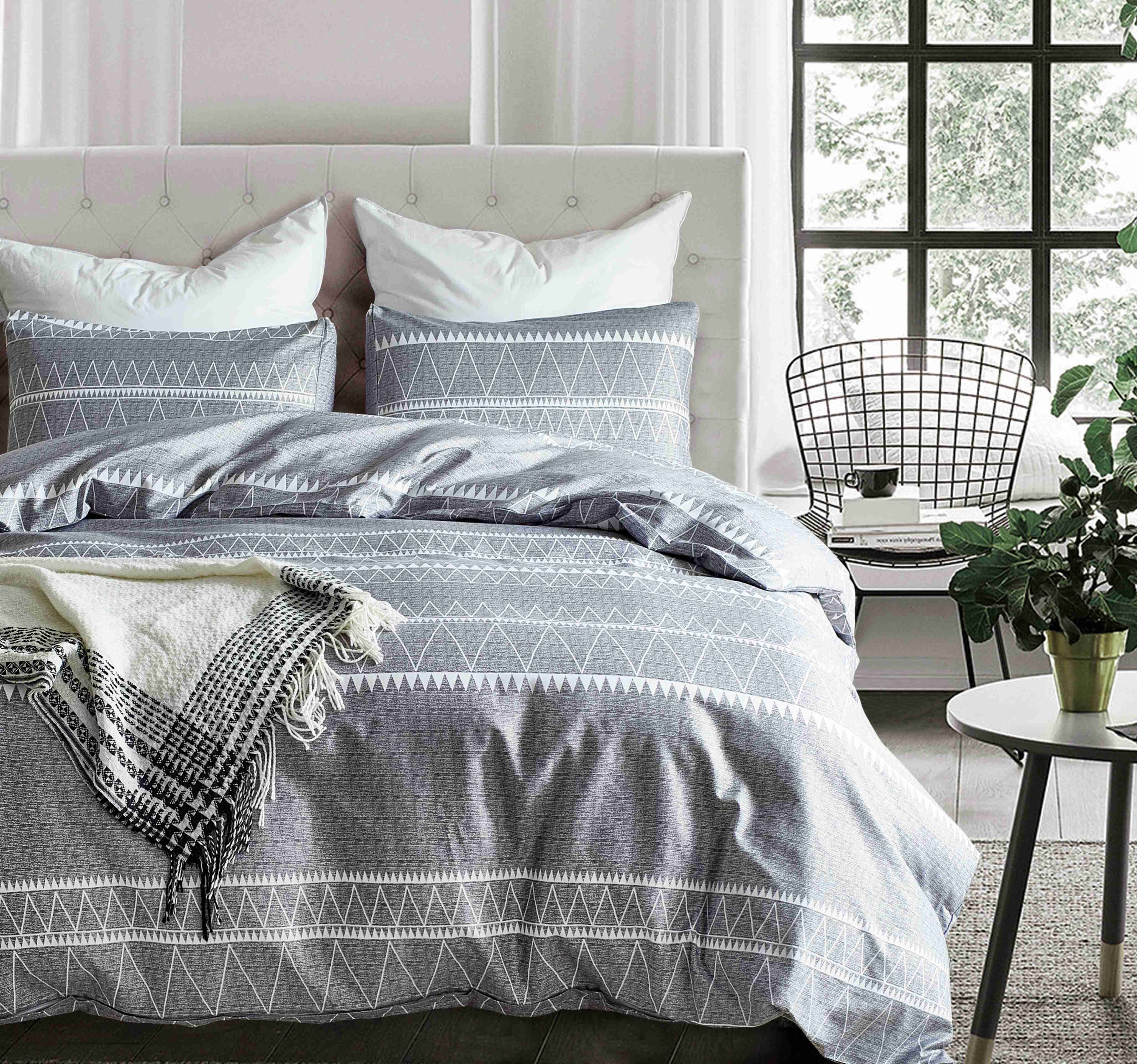 2020 Duvet Cover Set Cozy Bohemian Lightweight Soft Grey Triangle