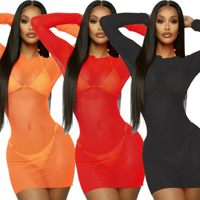 long sleeve mesh cover up dress