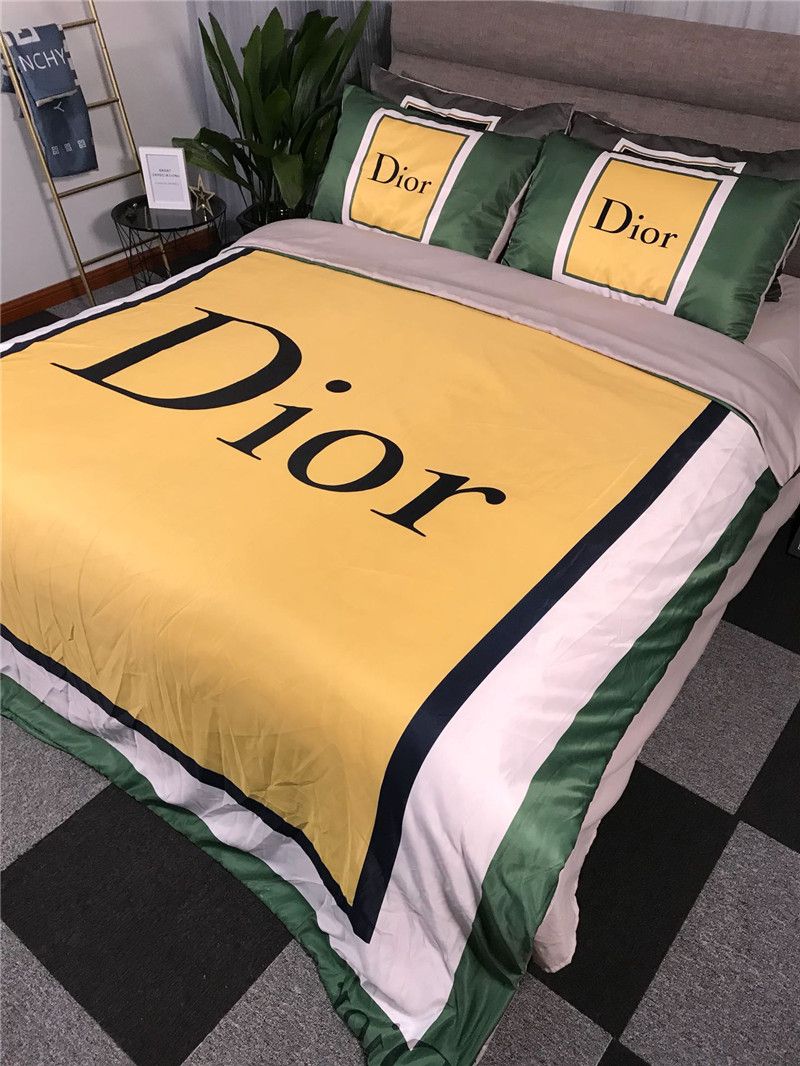 Yellow Bedding Sets D Letter Black White Green Stripe Bed Cover