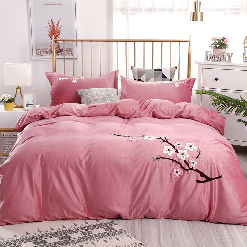 Luxury Pink Purple Gray Red Winter Velvet Flowers Embroidery