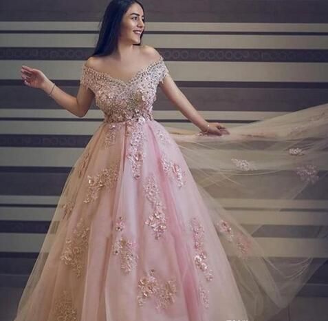 Romantic Light Pink Prom Evening Dress 