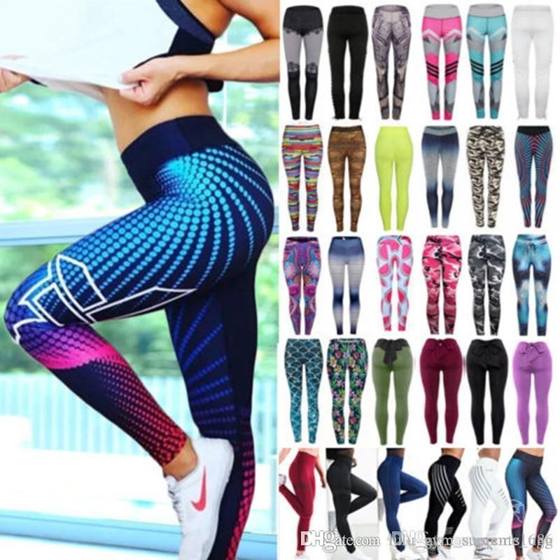 Women/'s High Waist Yoga Pants Sports Print Gym Fitness Leggings Long Trousers AM