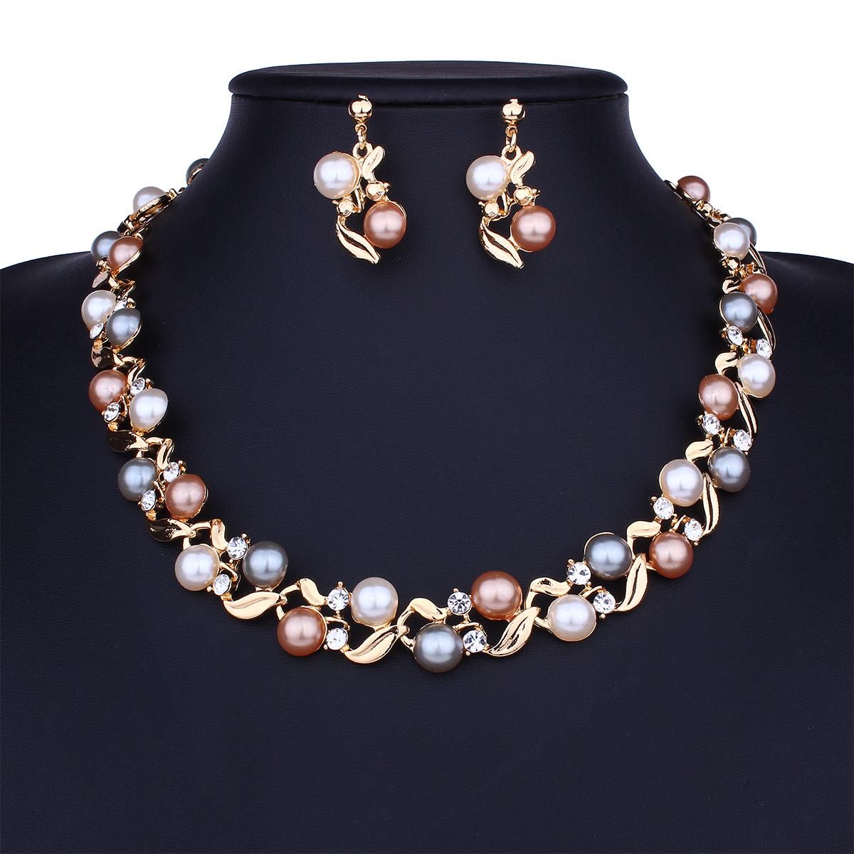 coloured beaded pearl necklace earring set coloured beaded pearl necklace earring set
