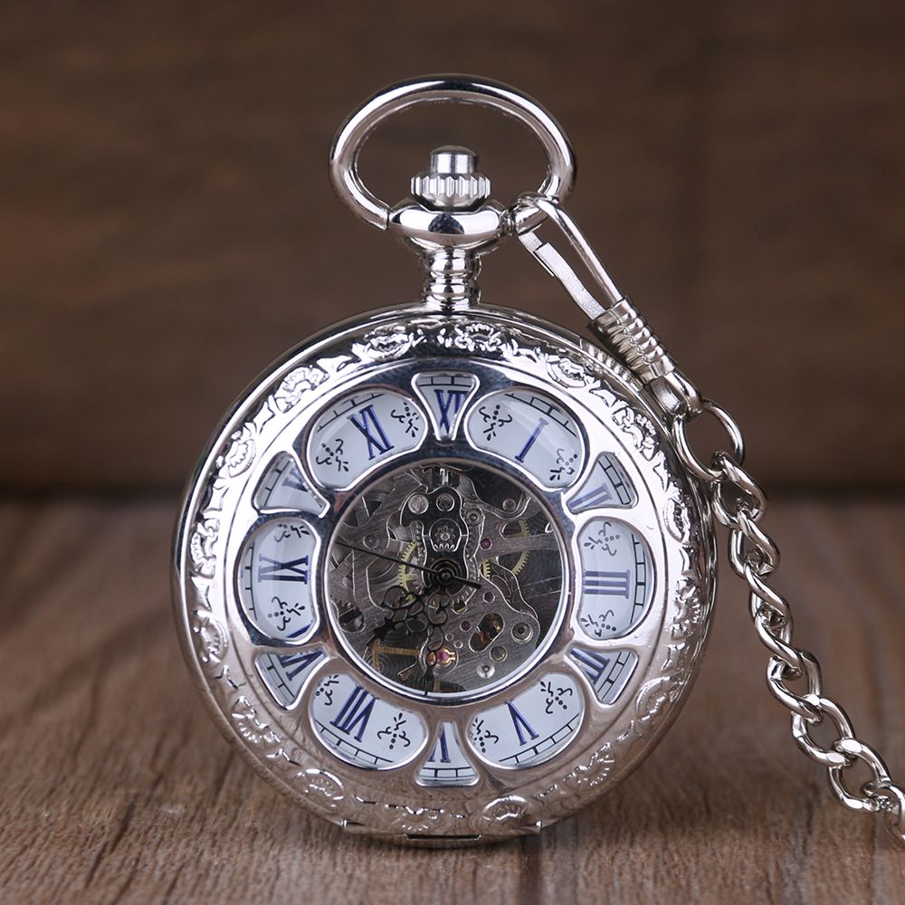 silver skeleton pocket watch
