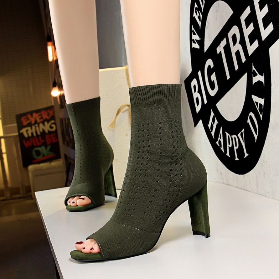 peep toe block heel ankle boots