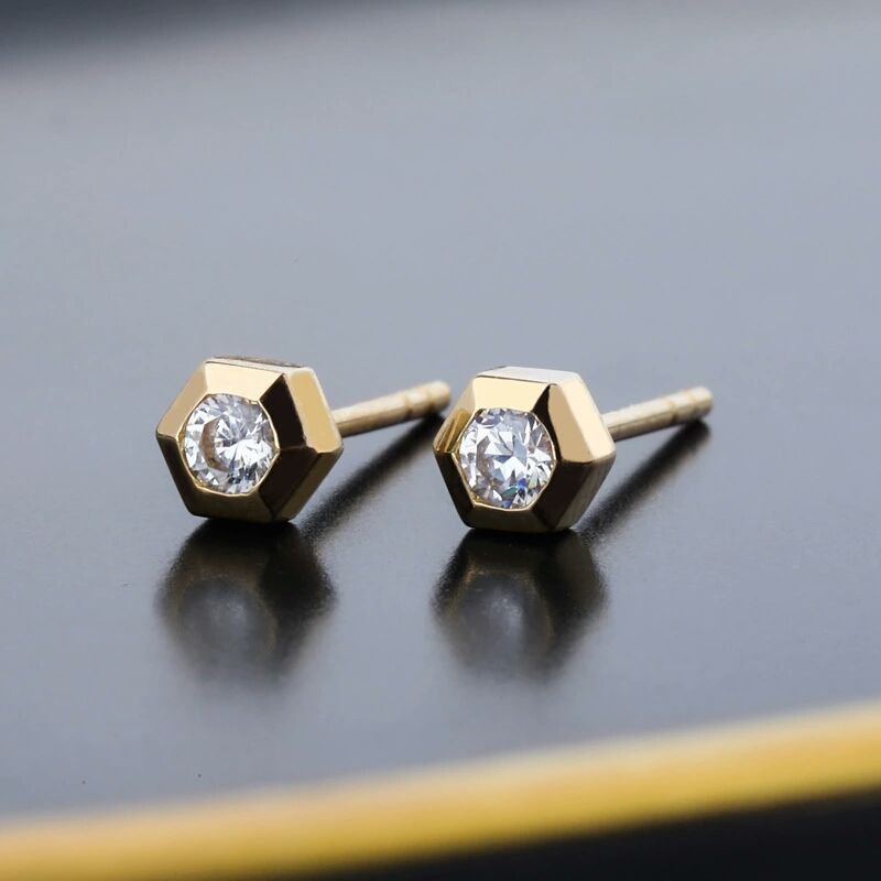 10k Pure Gold Iced Out Ear Studs For 