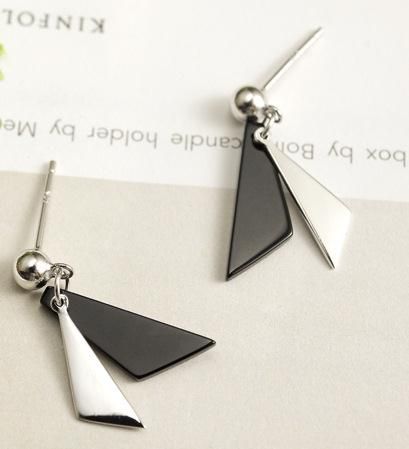 black cowhide gift for her leather jewelry TRIANGLE KOMBI earrings black handmade sterling silver leather silver earrings
