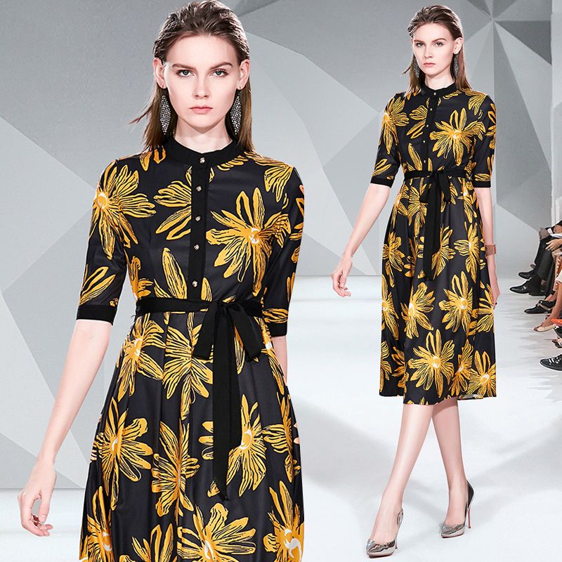 Compra Vestido De Fiesta De Noche Delgado Negro Amarillo Estampado Floral  Midi Fiesta De Lujo Cóctel Prom Nuevos Vestidos De Mujer 9722 Barato |  Entrega Rápida Y Calidad | Es.Dhgate