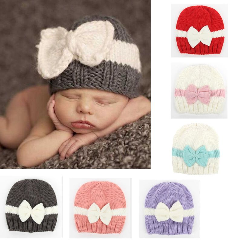 Acheter Pas Cher Crochet Bebe Hiver Printemps Chapeau Arc Nouveau Ne Bonnet Bebes Filles Coton Tricot Bonnet Infant Raye Bonnets Tout Petit Chapeau 0 1 Ans Du 2 01 Fr Dhgate
