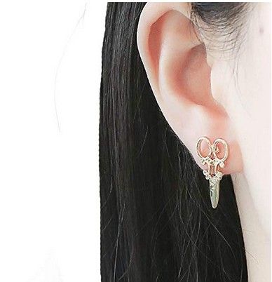 One Pair Women Earrings Ear Studs Unique Scissors Punk Earring Trendy Jewelry ..