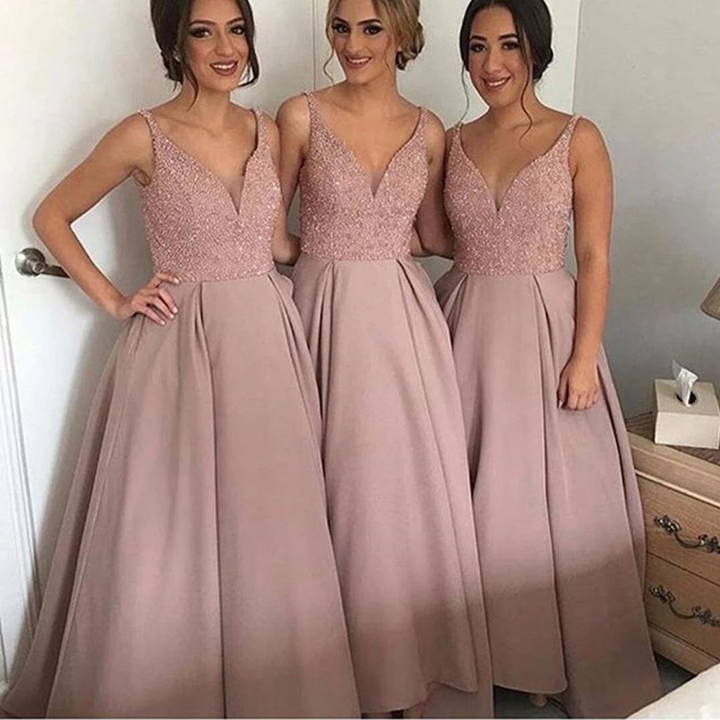 Catarata especificar Oficiales Precioso Correas Espaguetis Con Cuello En V Dama De Honor Vestido De Color  Rosa Vestido De Dama De Ideas De Bola Vestido De Novia Vestidos De Fiesta  De Satén 2019 De 117,9 € | DHgate