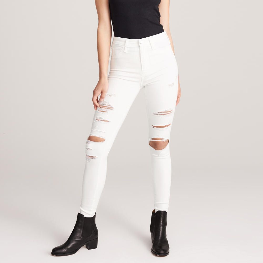 ladies white ripped skinny jeans