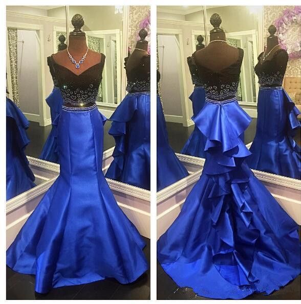 Two Piece Royal Blue Mermaid Prom Dresses 2020 Sweetheart Beaded