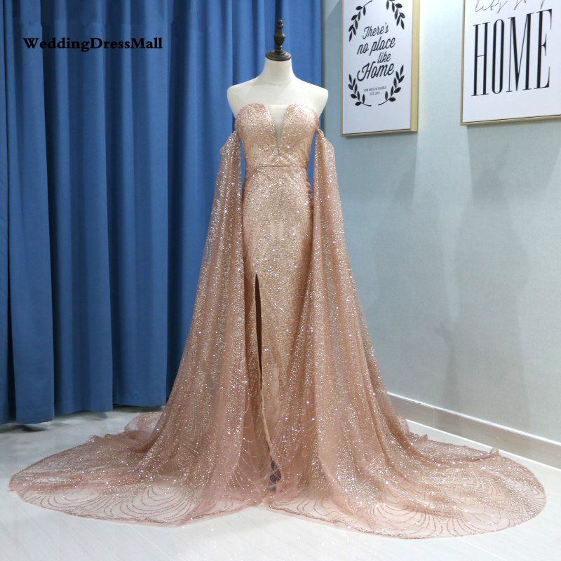 Acquistare Abiti Glitter Oro Rosa Con Paillettes Promenade Della Sirena Con  La Corte Treno Staccabile A Maniche Lunghe Vino Rosso Sera Abito  Convenzionale Split Con Scollo A V Economico | Consegna Veloce