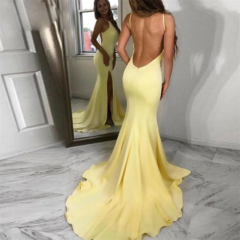 Yellow Long Evening Dress Low Open Back ...