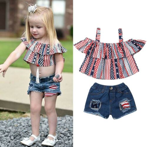 Acheter Vetements Dete Pour Enfants Casual Toddler Enfants Bebe Fille Raye Off Epaule Tops Denim Shorts Jeans Enfants Filles Princesse Vetements De 5 76 Du Wanghongmei Fr Dhgate Com