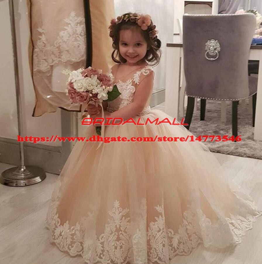 2019 Vestidos de flores para bodas Champagne Vestido de fiesta de fiesta fiesta
