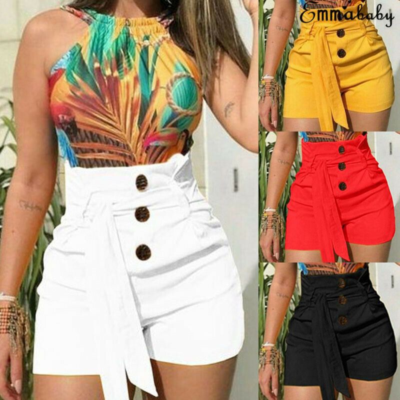 2019 marca nueva moda mujer verano cortos con estilo dama de alta pantalones
