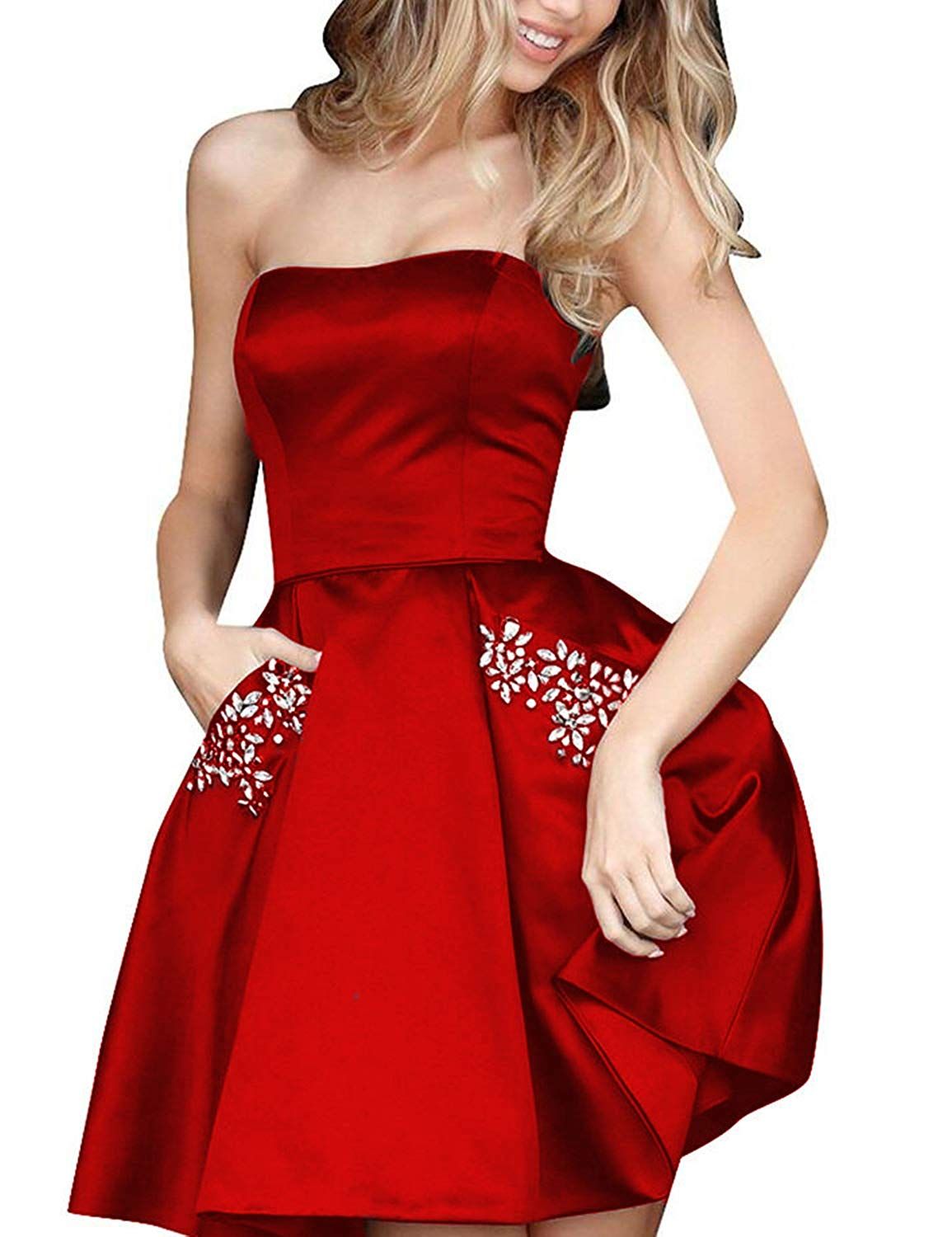 red strapless dress short
