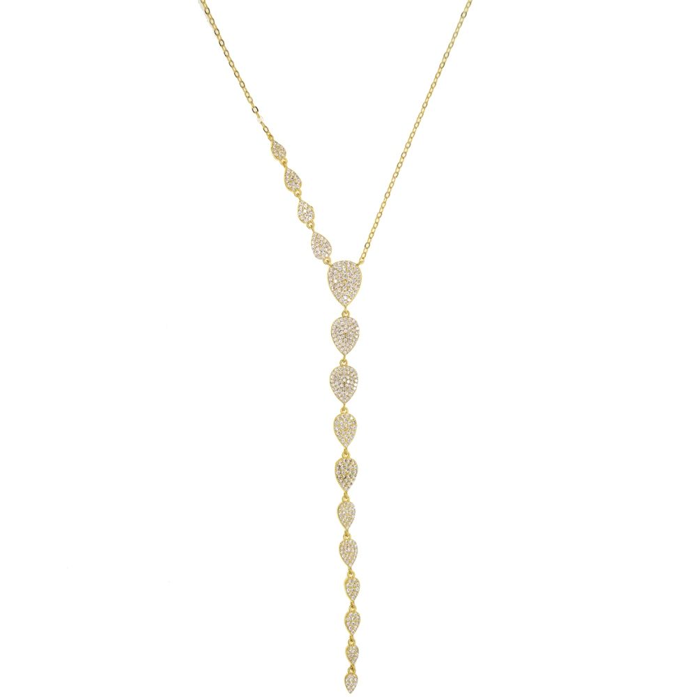 2018 Fashion classic sexy jewelry design long chain simple long chain cz station cz tear drop zirconia women elegant Y necklace