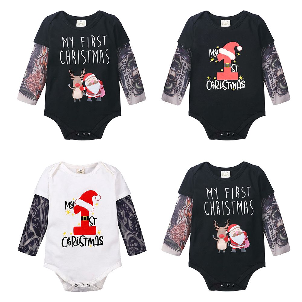 3-24M Infant Baby Boy Kids Tattoo Splice Long Sleeve Romper Tops Jumpsuit Blouse