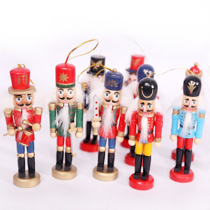 Cascanueces Soldados Juego de regalo Decoración de Navidad Regalo Soldado de madera Cascanueces en el soporte Multi-Color Puppets Figuras Muñecas Juguete
