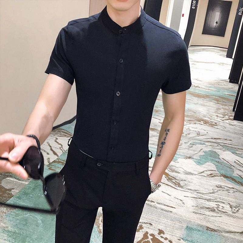 Japanese Streetwear Men Solid Turn-down Collar 2021 Camisas Para