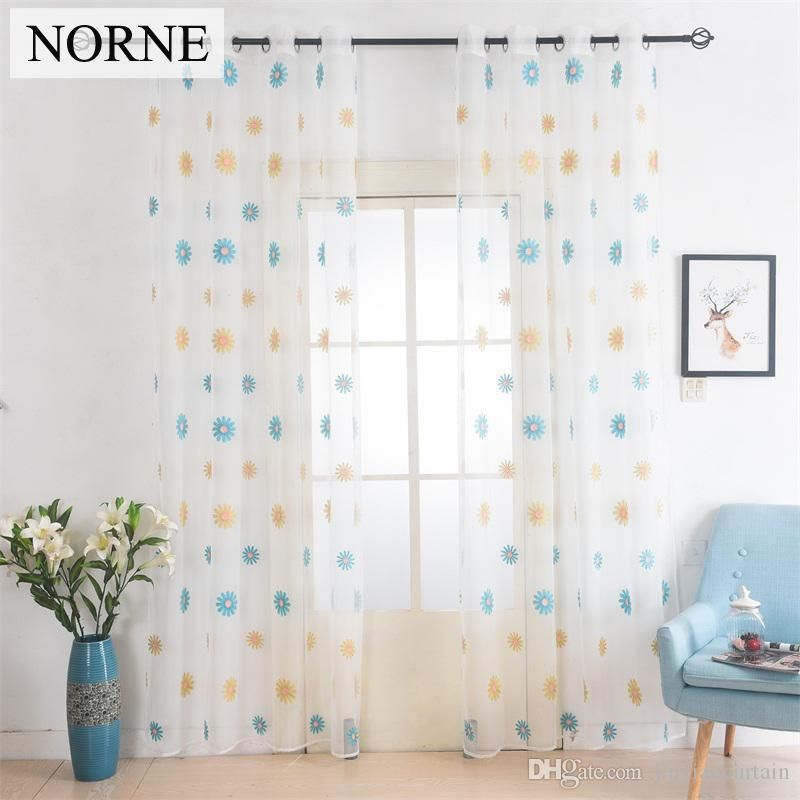 Norne European White Embroidered Voile Curtains Bedroom Sheer