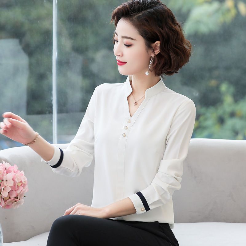 Blusas De Mujer Cuello En Blanco Mujeres De Manga Larga Oficina Primavera Moda Coreana De Negocios Elegante Blusa De Gasa Tops Blusas De 30,37 € | DHgate